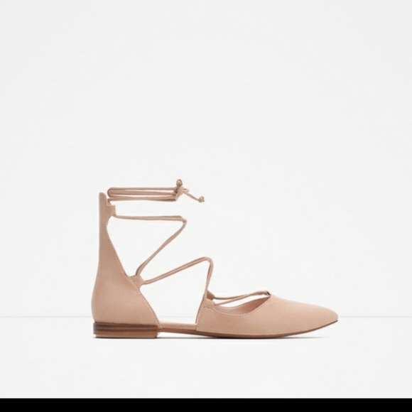 Zara Taupe Lace Up Flats - Picture 3 of 12